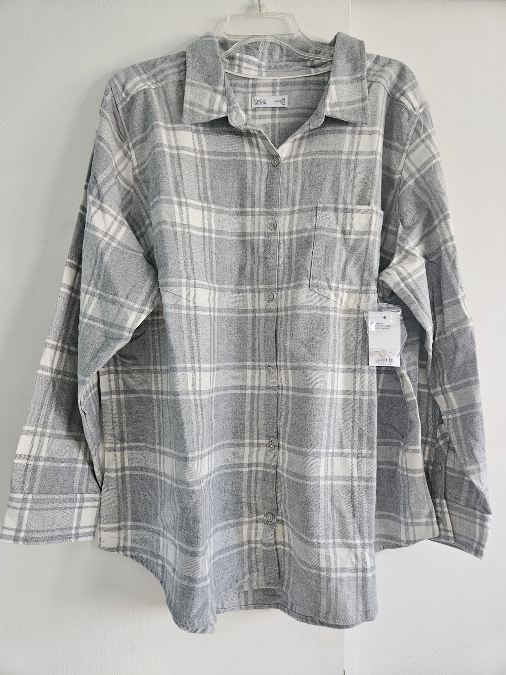 Croft & Barrow Gray & White Plaid Button-Front Shirt 2xl